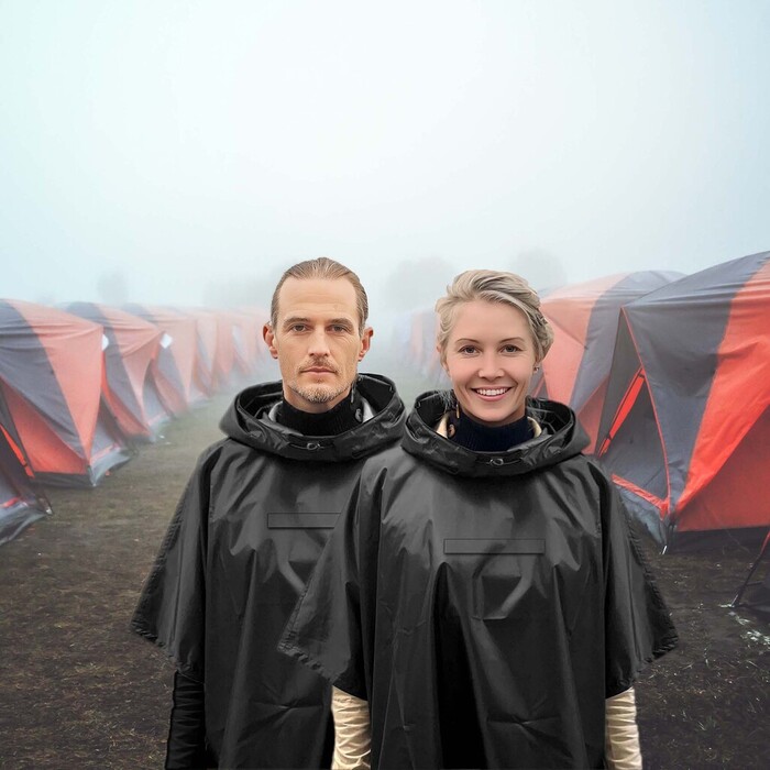 Genanvendelig regnponcho m/hætte sort